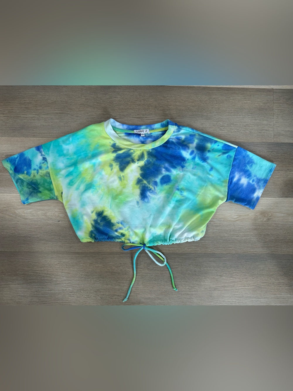 Tie-Dye Cropped Drawstring Top - Blue & Lime 70s Themed